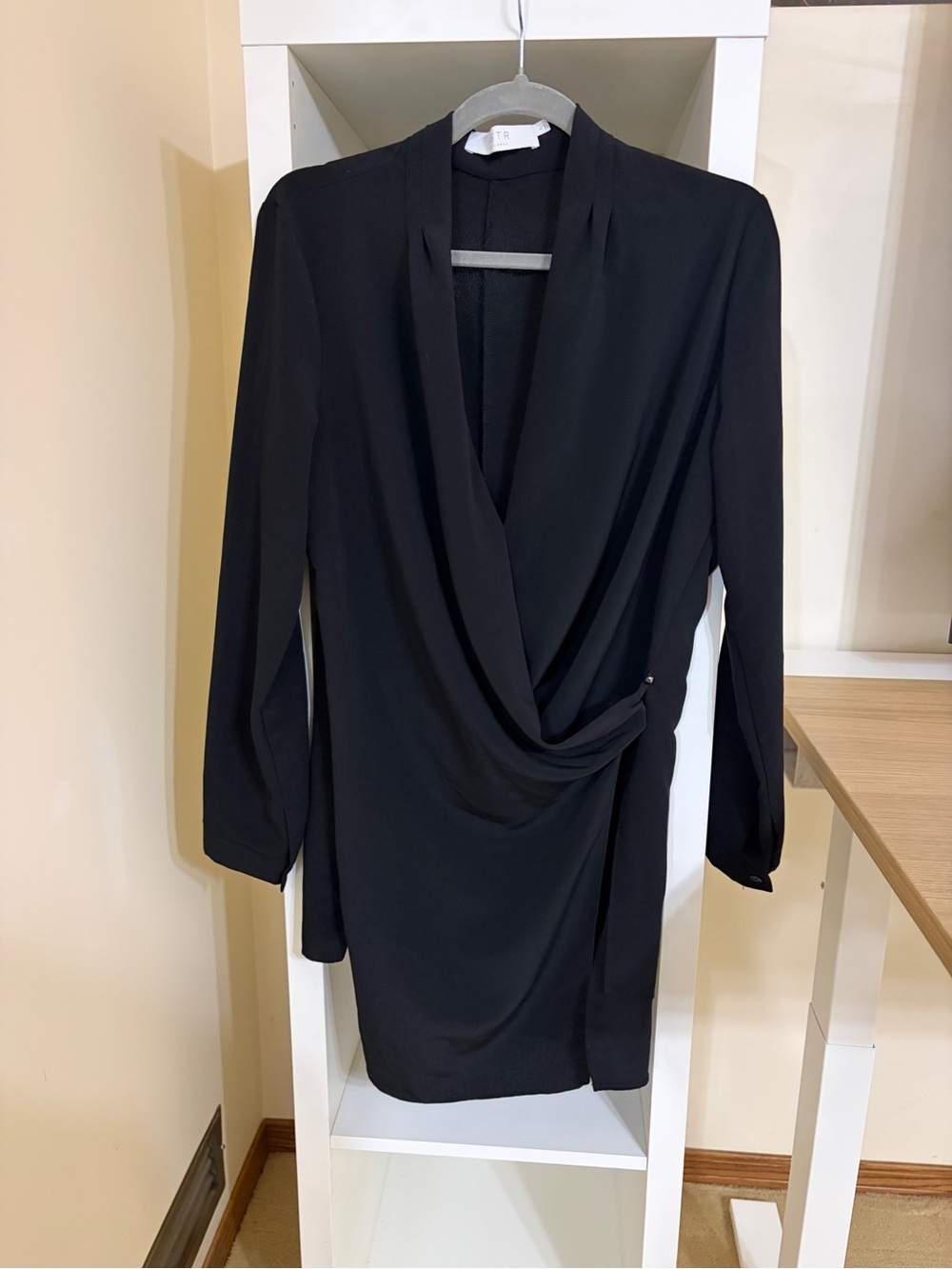 Revolve Astr Black Draped Long-Sleeve Wrap Dress| size large